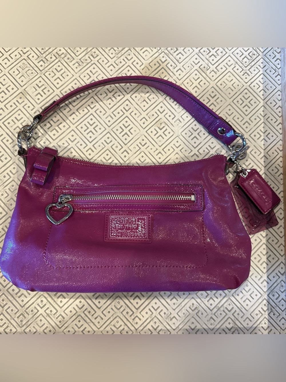 Coach Fuchsia Leather Shoulder Bag with Heart Charm
